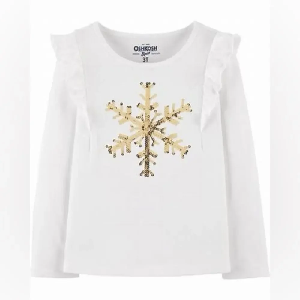 Oshkosh Bgosh Gold Sequined Snowflake Long Sleeve Top